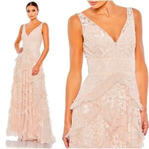 Mac Duggal 9162 Blush Pink Sequin Floral Tiered Ruffle Prom Evening Gown 4